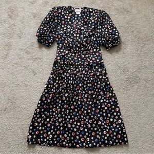 VTG ~ 1980s ~ Maggy London ~ Black with Multicolor Flowers Dress ~ Size 12